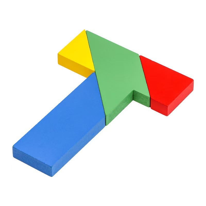 T-Shaped Puzzle Educational Toy Tangram Intellectual Puzzle Beech Wood Block Primary School Kidsren'S Puzzle T-Shaped Wooden Brain Brake - Image 1